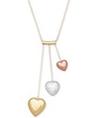 Tri-color Puff Heart Pendant Necklace In 14k Gold, White Gold & Rose Gold