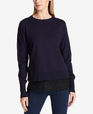 Dkny Perforated Lace-hem Sweater