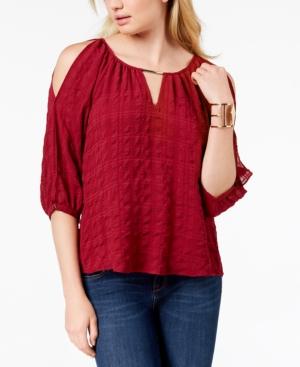 Bcx Juniors' Cold-shoulder Pucker Chiffon Top