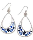Sis By Simone I Smith Blue And Clear Crystal Teardrop Earrings In Platinum Over Sterling Silver