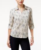 Style & Co. Petite Printed Roll-tab Shirt, Only At Macy's