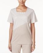 Alfred Dunner Petite Striped Beaded Top
