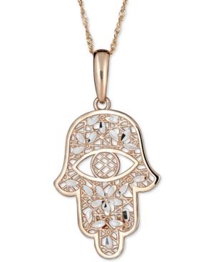Two-tone Hamsa Hand 18 Pendant Necklace In 14k Gold & White Gold