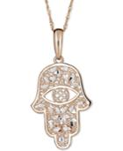 Two-tone Hamsa Hand 18 Pendant Necklace In 14k Gold & White Gold