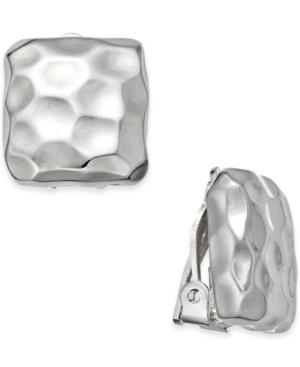 Charter Club Silver-tone Hammered Square Clip-on Earrings, Created For Macy's