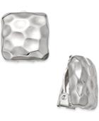 Charter Club Silver-tone Hammered Square Clip-on Earrings, Created For Macy's