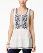 Style & Co. Petite Sleeveless Embroidered Peasant Blouse, Only At Macy's