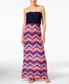 Trixxi Juniors' Strapless Lace Printed Maxi Dress