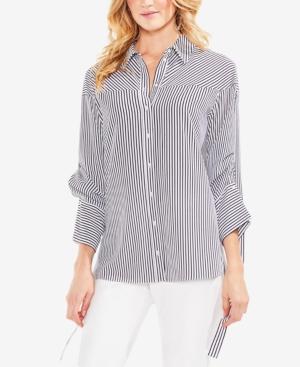 Vince Camuto Striped Drawstring-sleeve Button-down Shirt