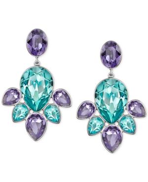 Swarovski Silver-tone Aqua And Purple Crystal Drop Earrings