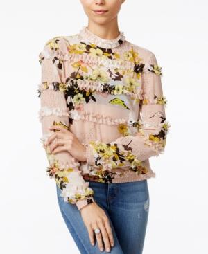 Guess Alexa Sheer Mock-neck Ruffled Top