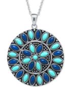 Manufactured Turquoise And Lapis Medallion Pendant Necklace In Sterling Silver