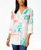 Jm Collection Printed Linen Button-down Tunic, Only At Macy's