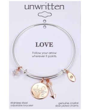 Unwritten Love Disc, Crystal & Arrow Adjustable Bangle Bracelet In Stainless Steel