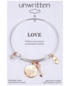 Unwritten Love Disc, Crystal & Arrow Adjustable Bangle Bracelet In Stainless Steel