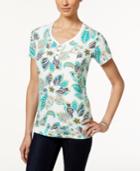 Karen Scott Printed Short-sleeve Henley Top, Only At Macy's