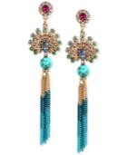 Betsey Johnson Gold-tone Pave Peacock Chain Fringe Drop Earrings