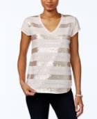 Tommy Hilfiger Sequin-striped V-neck Top, Only At Macy's