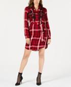 Guess Embroidered Plaid Shirtdress