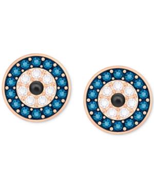 Swarovski Rose Gold-tone Blue & Clear Pave Stud Earrings