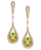 Peridot (7/8 Ct. T.w.) And Diamond (1/2 Ct. T.w.) Teardrop Earrings In 14k Gold