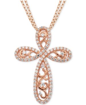 Giani Bernini Cubic Zirconia Cross Pendant Necklace In 18k Rose Gold-plated Sterling Silver, Only At Macy's