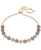 Charter Club Gold-tone Imitation Chocolate Pearl And Crystal Bolo Bracelet, Created For Macy's