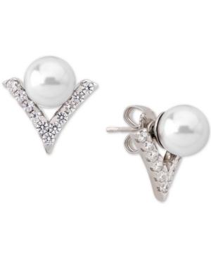 Majorica Sterling Silver Imitation Pearl And Crystal V Earring Jackets