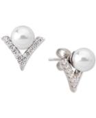 Majorica Sterling Silver Imitation Pearl And Crystal V Earring Jackets