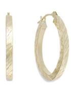 Textured Oval Hoop Earrings In 10k Gold, 16mm