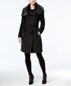 Vince Camuto Double-breasted Faux-fur-collar Walker Coat