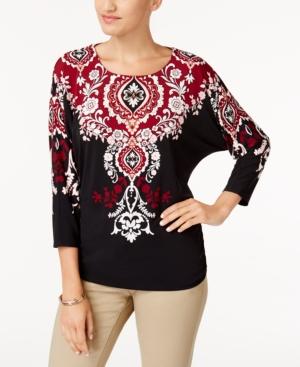 Jm Collection Printed Dolman-sleeve Top, Created For Macy's
