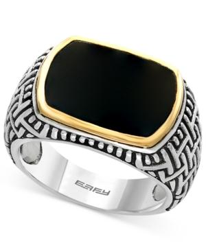 Effy Men's Onyx (16 X 12mm) Ring In Sterling Silver, 18k Gold And Black Rhodium