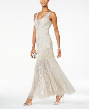 Adrianna Papell Beaded Illusion Tulle Gown