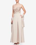 Alex Evenings Sequined Tulle Illusion Gown With Shawl