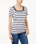 Karen Scott Cotton Striped Square-neck Top, Only At Macy's