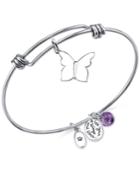 Unwritten "use Your Wings And Soar" Butterfly Charm And Amethyst (8mm) Bangle Bracelet In Stainless Steel