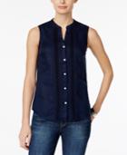 Charter Club Petite Crochet-trim Blouse, Created For Macy's