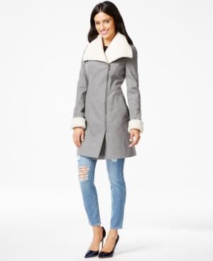 Dkny Faux-fur-trim Asymmetrical Walker Coat