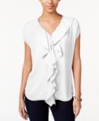 Inc International Concepts Petite Ruffle-front Top, Only At Macy's
