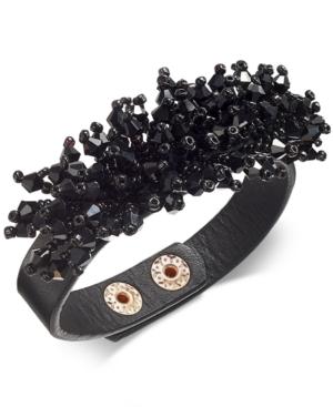 Tahlia Sodi Black-tone Beads & Faux Leather Snap Bracelet, Created For Macy's
