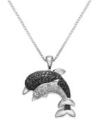 Black And White Diamond Accent Dolphin Pendant Necklace In Sterling Silver (1/8 Ct. T.w.)