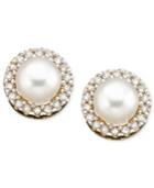 10k Gold Earrings, Cultured Freshwater Pearl And Diamond Accent