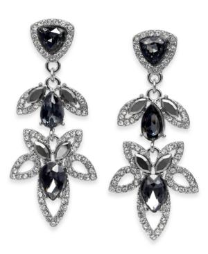 I.n.c. Silver-tone Black Crystal Open-work Drop Earrings, Created For Macy's
