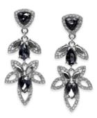 I.n.c. Silver-tone Black Crystal Open-work Drop Earrings, Created For Macy's