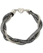 Betsey Johnson Silver-tone Braided Crystal Mesh Bracelet