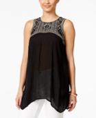 Style & Co. Embroidered Handkerchief-hem Sleeveless Top, Only At Macy's
