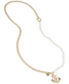 Betsey Johnson Gold-tone Imitation Pearl Anchor Pendant Necklace