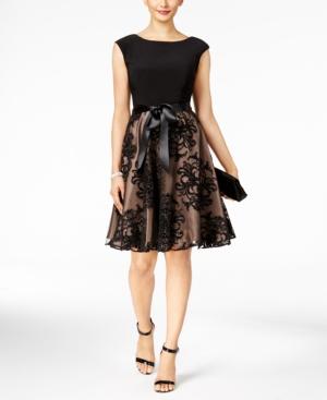Sl Fashions Embroidered Sash Fit & Flare Dress