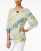 Jm Collection Chiffon-sleeve Printed Top, Only At Macy's